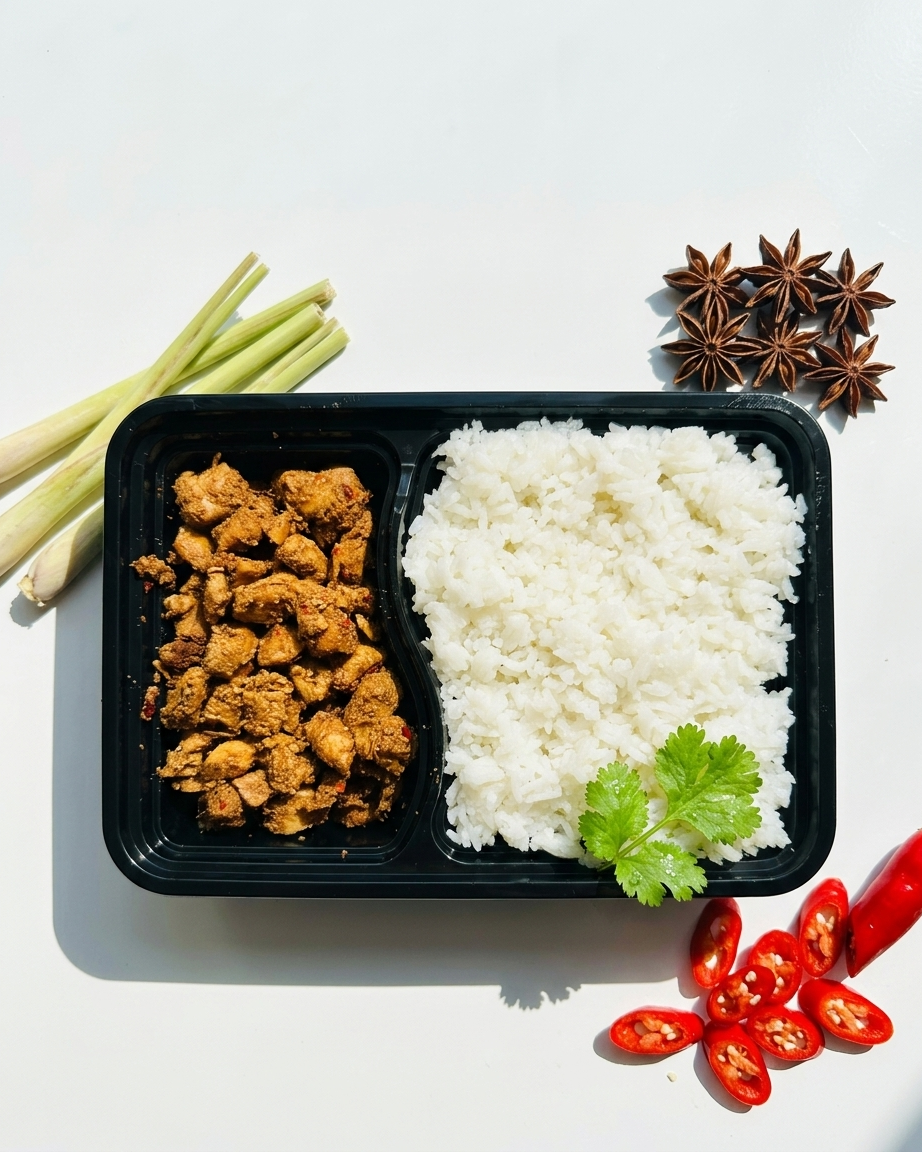 Seasoned chicken and white rice