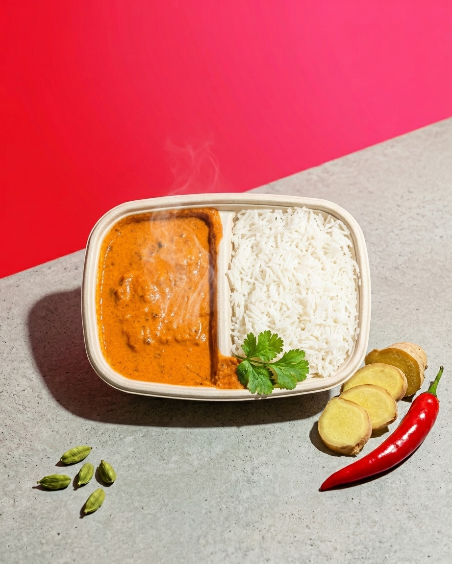 Orange curry and basmati rice