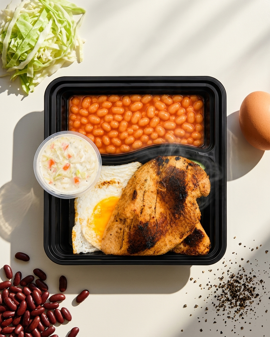 Baked beans and grilled chicken