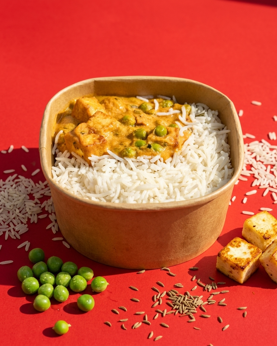 Mattar paneer and rice