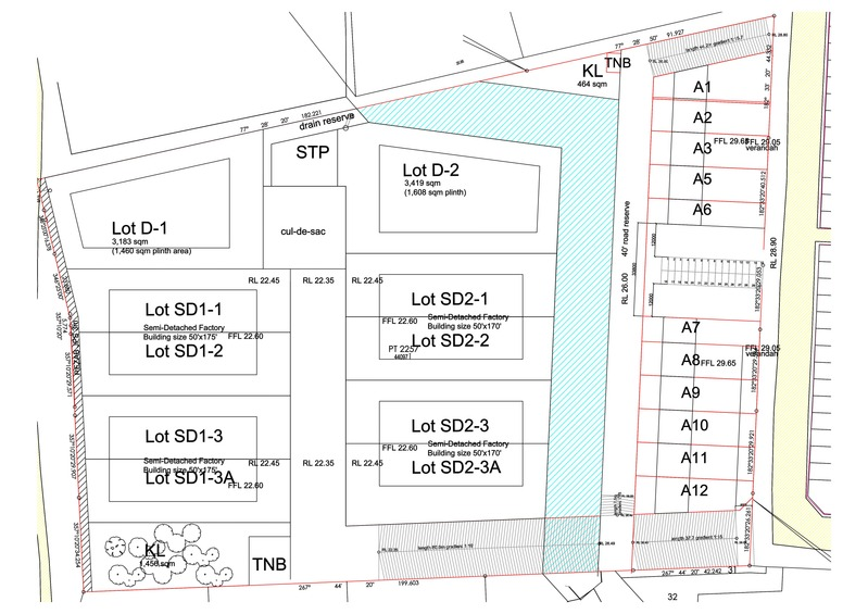 Technical architectural site plan and land layout