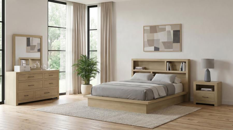 Modern light wood platform bedroom set