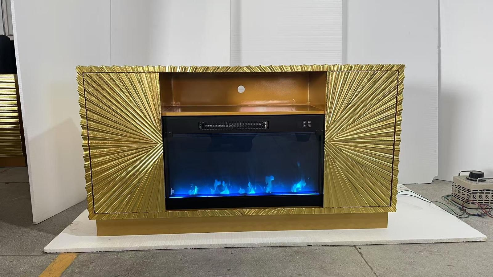 Gold finish modern electric fireplace console