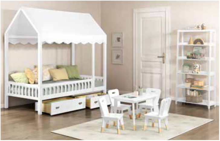 White house-shaped canopy bed for children